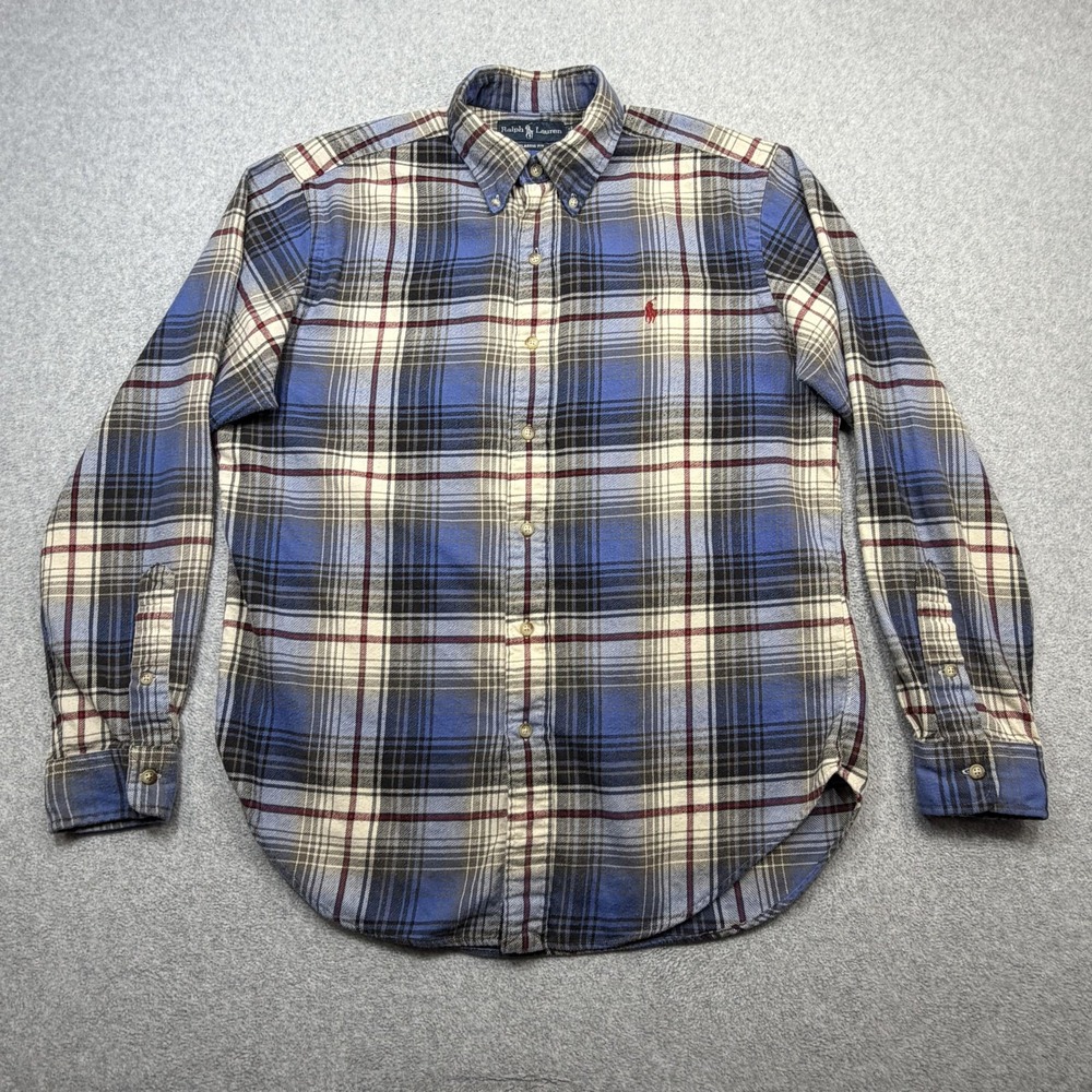 Ralph Lauren Shirt Mens Medium Blue Plaid Flannel Long Sleeve Classic Fit Casual